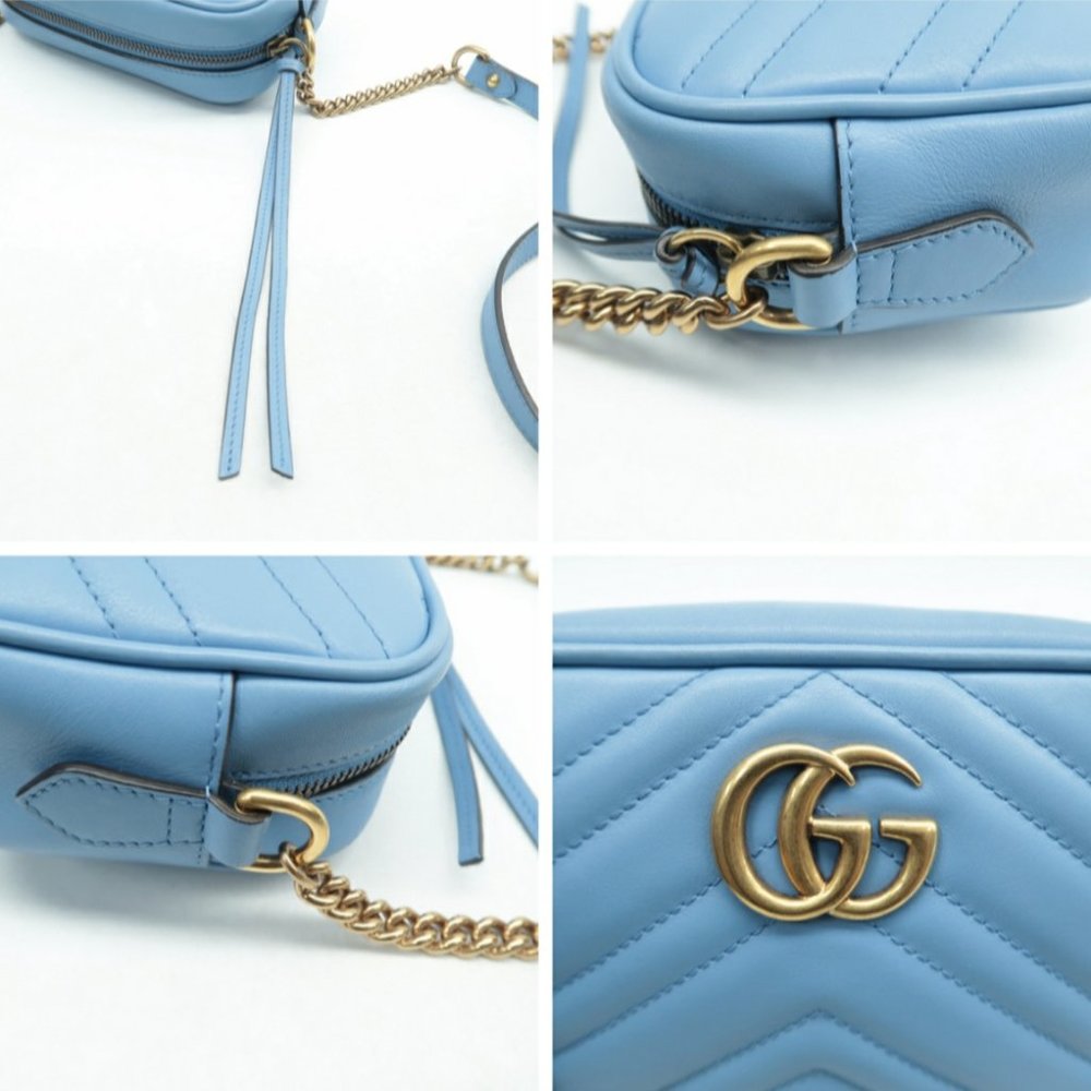 100% Authentic GUCCI Blue GG Marmont Leather Shoulder Bag - Picture 8 of 12